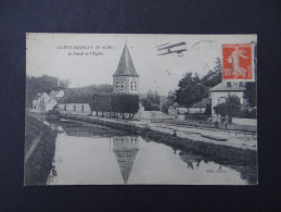 CLAYE-SOUILLY - Le Canal Et L´église - Biplan Aviation Avion Péniche - Ed Davy - Claye Souilly