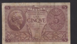 ITALIA REGNO  L. 5  ATENA ELMATA  1944  BB - Italia – 1 Lira