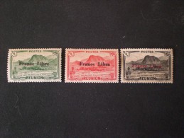 STAMPS REUNION ISLAND 1943 TIMBRES 1933-1943 SURCHARGES FRANCE LIBRE MNH - Ungebraucht