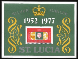 E)1977 ST. LUCIA, QUEEN ELIZABETH II, SILVER JUBILEE, CROWN,  IMPERFORATED, SOUVENIR SHEET, MNH - Ste Lucie (...-1978)