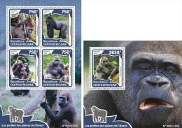 CENTRAL AFRICA 2016 ** Gorillas M/S+S/S - OFFICIAL ISSUE - A1609 - Gorilla's