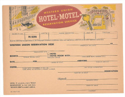 TELEGRAMME ILUSTRE USA  WESTERN UNION FORMULAIRE HOTEL MOTEL  RESERVATION SERVICE CLE  PISCINE - Hôtellerie - Horeca
