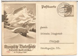 ALEMANIA ENTERO POSTAL JUEGOS OLIMPICOS DE INVIERNO 1936 GARMISCH PARTENKIRCHEN MAT GRÜNBERG - Winter 1936: Garmisch-Partenkirchen