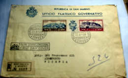 SAN MARINO 1958 TRITTICO POSTA AEREA FDC VIAGGIATA - Lettres & Documents