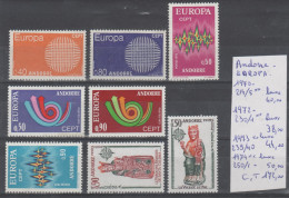 TIMBRE D ANDORRE NEUF** EUROPA  Nr 214/15**-230/1**-239/40**-250/1** LUXE ANNEE 1970-72-73-74 COTE 172.0€ - Nuovi