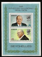 E)1974 SEYCHELLES, CENTENARY OF THE BIRTH OF THE WINSTON CHURCHILL, SOUVENIR SHEET, MNH - Seychelles (1976-...)