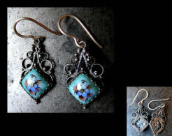 Anciennes  Boucles D'oreille Russes émaillées / Old Russian Earrings Silver And Hand-painted Ennammel - Boucles D'oreilles