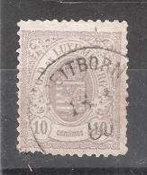 LUXEMBOURG , 1880 Armoiries, Yvert N° 42, 10 C Gris Violet , Dentelé 12 1/2 , Obl BETTBORN , Bon état - 1859-1880 Coat Of Arms