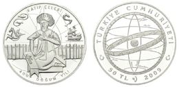 AC - 400th BIRTH YEAR OF KATIP CELEBI HISTORIAN, GEOGRAPHIER, ASTRONOMER COMMEMORATIVE SILVER COIN 2009 TURKEY UNC PROOF - Turquia