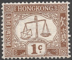 Hong Kong. 1923-56 Postage Due. 1c MH. Sideways Mult Script CA W/M. Ordinary Paper. SG D1a - Strafport