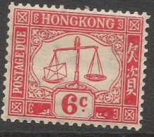 Hong Kong. 1938-63 Postage Due. 6c MH (Toned Gum). Sideways Mult Script CA W/M.  SG D8 - Strafport