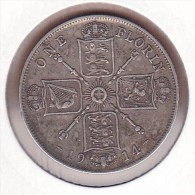 AC - UK 1 FLORIN 1914 SILVER COIN VG+ KM # 817 - J. 1 Florin / 2 Schillings