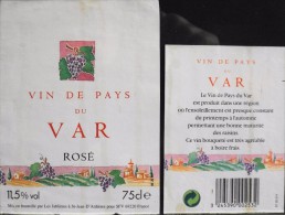 ETIQUETTE De VIN " DE PAYS Du VAR ROSE " - 11,5° - 75cl - Décollée Très Bon Etat  - - Vino Rosato