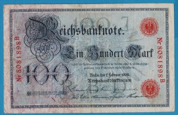 DEUTSCHES REICH 100 MARK 7.02.1908  Alpha 8081898B  P#33a - 100 Mark