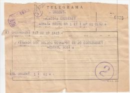 3989FM- TELEGRAMME SENT FROM CLUJ NAPOCA TO GHEORGHIENI, ROMANIA - Telegraaf