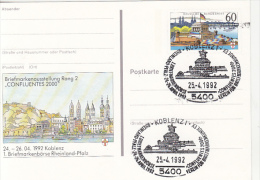 38733- KOBLENZ TOWN, MONUMENT, STAMP EXHIBITION, POSTCARD STATIONERY, 1992, GERMANY - Geïllustreerde Postkaarten - Gebruikt