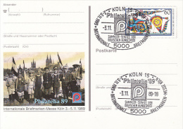 38734- KOLN INTERNATIONAL STAMP EXHIBITION, POSTCARD STATIONERY, 1989, GERMANY - Illustrated Postcards - Used