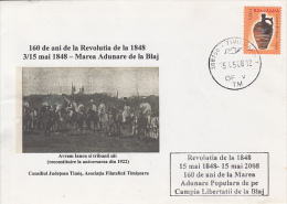 38780- GREAT BLAJ ASSEMBLY, 1922 RECONSTITUTION OF THE 1848 REVOLUTION, SPECIAL COVER, 2008, ROMANIA - Covers & Documents
