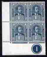 Sarawak 1918, Unissued 1c Slate-blue & Slate Corner Block Of 4 With Plate No.1 - Sarawak (...-1963)