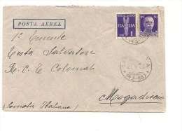 1290)  1936 Lettera Via Aerea Frazionario Santa Flavia X Somalia Colonie Mogadiscio - Marcophilie (Avions)