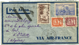 INDOCHINE LETTRE PAR AVION DEPART SAIGON - CENTRAL 18-3-39 COCHINCHINE POUR L'ALGERIE - Briefe U. Dokumente