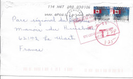 Lettre Taxée Pour La France 2003 2 Timbres à 48c Taxe 0.29c Griffe Rouge DIVISION DE MONTREAL TAX - Cartas & Documentos