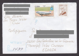 CUBA REGISTERED COVER WITH AIRPLANE STAMP SENT TO SPAIN - Storia Postale