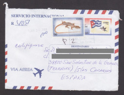 CUBA REGISTERED COVER WITH FAUNA STAMPS SENT TO SPAIN - Storia Postale