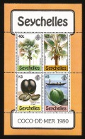 E)1980 SEYCHELLES, COCO, TROPICAL FRUIT, PALMS, BLOCK OF 4, MNH - Seychelles (1976-...)