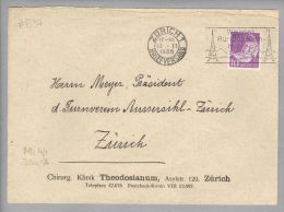 Schweiz Portofreiheit 1936-02-12 Zürich Brief Mit Zu#15Az Gr#837 Chirur.Klinik ZH - Vrijstelling Van Portkosten