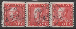 SWEDEN 1921  Gustav V - 15ore - Red  FU BLOCK OF 3 - Blocs-feuillets