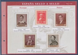 = Sello A Sello Espagne Bloc 5 Timbres Neufs Retirage Personajes Pintores Hoja P-10 Feuillet 290217 - Blocs & Hojas