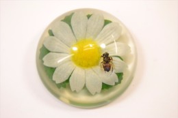 Presse Papier Styhle Sulfure Avec Insecte "abeille" Sur Fleur - Art Populaire