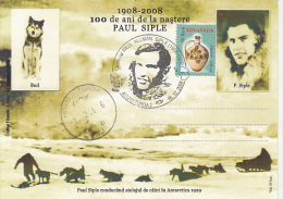 38863- PAUL SIPLE ANTARCTIC EXPEDITION, DOG SLED, SPECIAL POSTCARD, 2008, ROMANIA - Antarctische Expedities