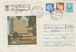 39092- TARGU MURES- GRAND HOTEL, CAR, BUSS, TOURISM, REGISTERED COVER STATIONERY, 1987, ROMANIA - Hôtellerie - Horeca