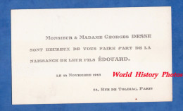 Faire Part De Naissance - PARIS - Famille Georges DESSE & Leur Fils Edouard Né Le 14 Novembre 1918 - Rue De Tolbiac - Geboorte & Doop