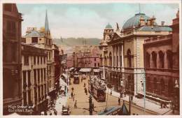 05019 "U. K.- ENGLAND - SOMERSET - BATH - HIGH ST. ANG GUILDHALL" ANIM. TRAMWAY CART. POST. ORIG. NON SPEDITA - Bath