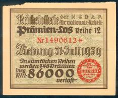 Deutschland, Germany - " REICHSLOTTERIE ", ORIGINAL - PRÄMIENSCHEIN, 1939 ! - Sonstige & Ohne Zuordnung