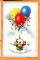 FAD-20 Joyeuses Pâques Schönes Osterfest. Enfants Dans Un Voyage En Ballons... Fleurs. Cachet 1959 - Ostern