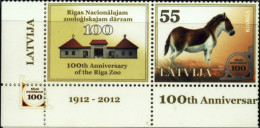 WILD LIFE-DONKEYS-100 YEARS OF THE RIGA ZOO-LATVIA-2012-SETENANT PAIR-MNH-B9-234 - Burros Y Asnos