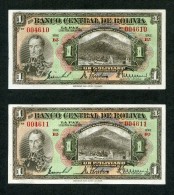 BILLETES BOLIVIANOS DE 1 BOLIVIANO DE 1928. - Bolivie