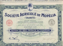 SOCIETE AGRICOLE DE MOPELIA (TAHITI) ACTION DE 250 FRS AU PORTEUR N° 11,446 - Agriculture