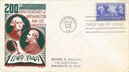 USA 1949 FDC 200th Anniversary Of Washington And Lee University Of Lexington - George Washington