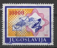 YUGOSLAVIA 1989 Air. Envelopes & Dish Aerial - 10000d. - Blue, Mauve And Yellow FU - Airmail