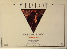 ETIQUETTE De VIN " MERLOT " - Vin Du Pays D'Oc 12° - 75cl  - SPECIMEN - Parfait état  - - Vin De Pays D'Oc