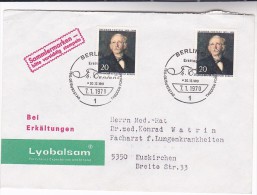 1970 GERMANY FDC  Theodor Fontane ADVERT COVER LYOBALSAM PHARMACUETICALS Pharmacy To DOCTOR  Health Medicine Poet Stamps - Apotheek
