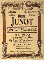 ETIQUETTE De VIN " RENE JUNOT " - Cabernet Sauvignon - Vin De Pays D'Oc 12° - 75cl - Parfait état  - - Vin De Pays D'Oc