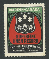 C4-18 CANADA Montreal Rolland Paper Company Advertising Stamp MNH Superfine - Vignettes Locales Et Privées