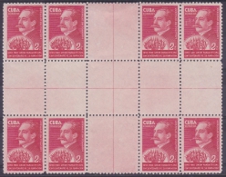 1940-171 CUBA. REPUBLICA 1940 Ed.336CH GONZALO DE QUESADA CENTRO DE HOJA BLOCK 8CENTER OF SHEET. MNG NO GUM. - Unused Stamps