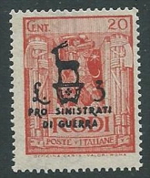 1944 OCCUPAZIONE TEDESCA EGEO PRO SINISTRATI GUERRA 20 CENT MNH ** - M52-2 - Ägäis (Dt. Bes.)